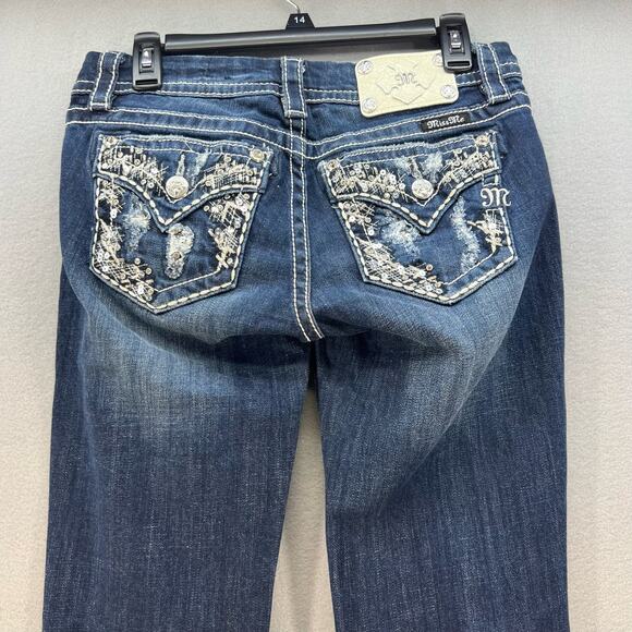 Miss Me Denim - Miss Me Women's Jeans Size 26x33 Mid Rise Easy Boot Faux Pocket Biker Bling